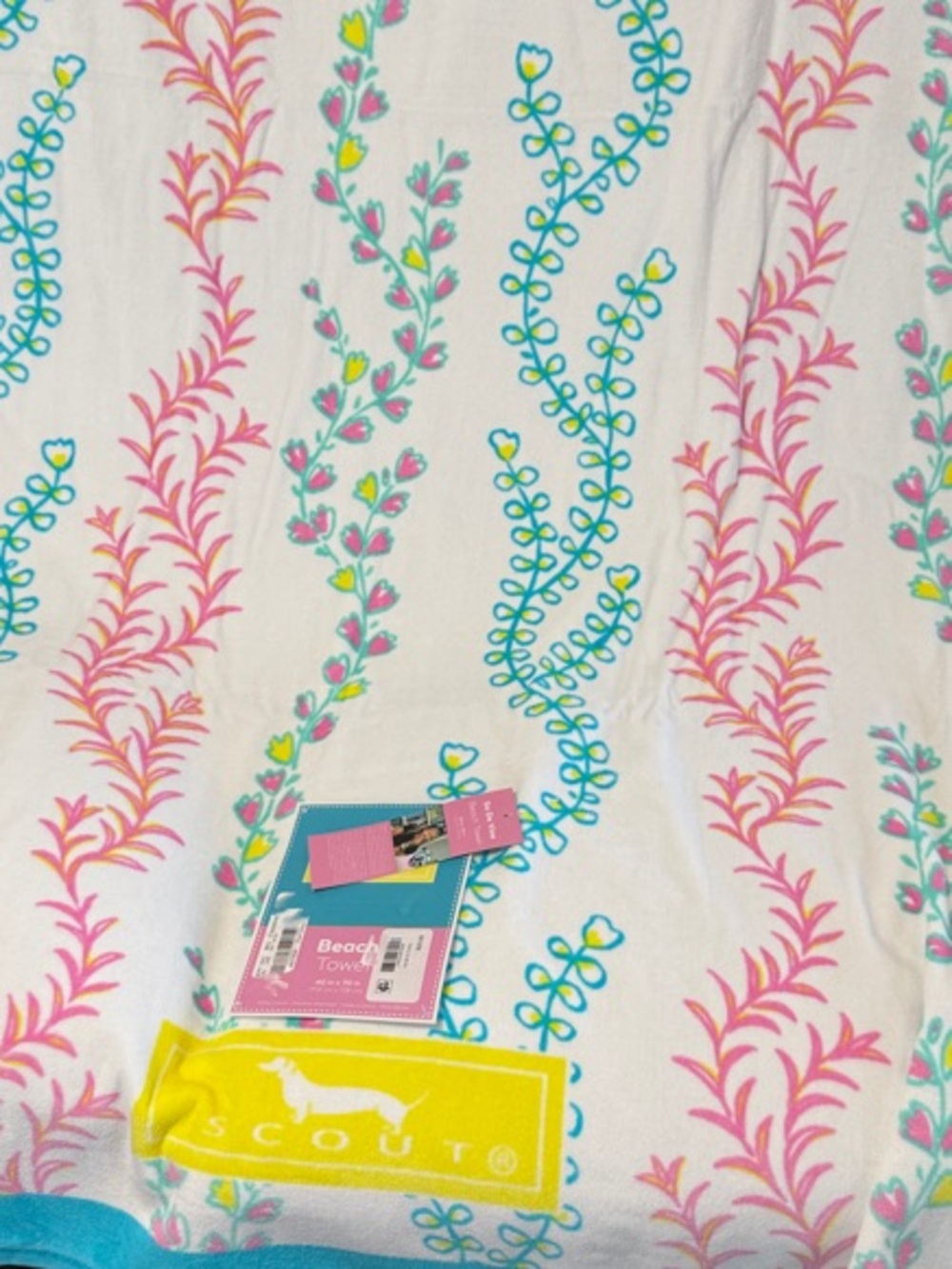 Scout So De Vine Floral Stripe Beach Oversized Towel in White, Pink & Teal 40x70